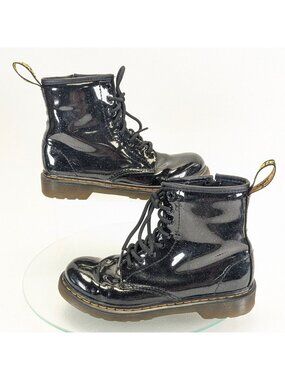 Dr. Doc Martens 1460 Glitter J Black Patent Leather Lace-Up Boots US 3 EU 34